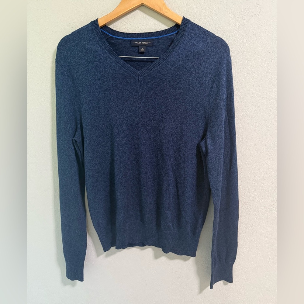 Banana Republic Silk Cashmere V-Neck Sweater Navy Blue Men’s Small